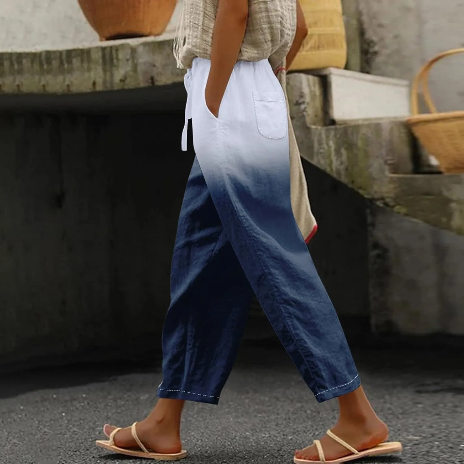 Boho Summer Capris for Women Linen Cropped Pants with Adjustable Drawstring Wide Leg 2025 Travel Casual