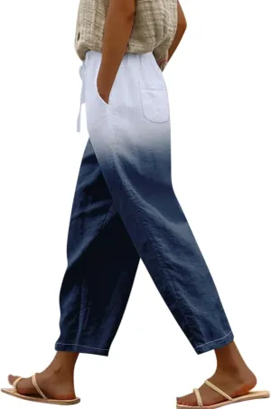 Boho Summer Capris for Women Linen Cropped Pants with Adjustable Drawstring Wide Leg 2025 Travel Casual