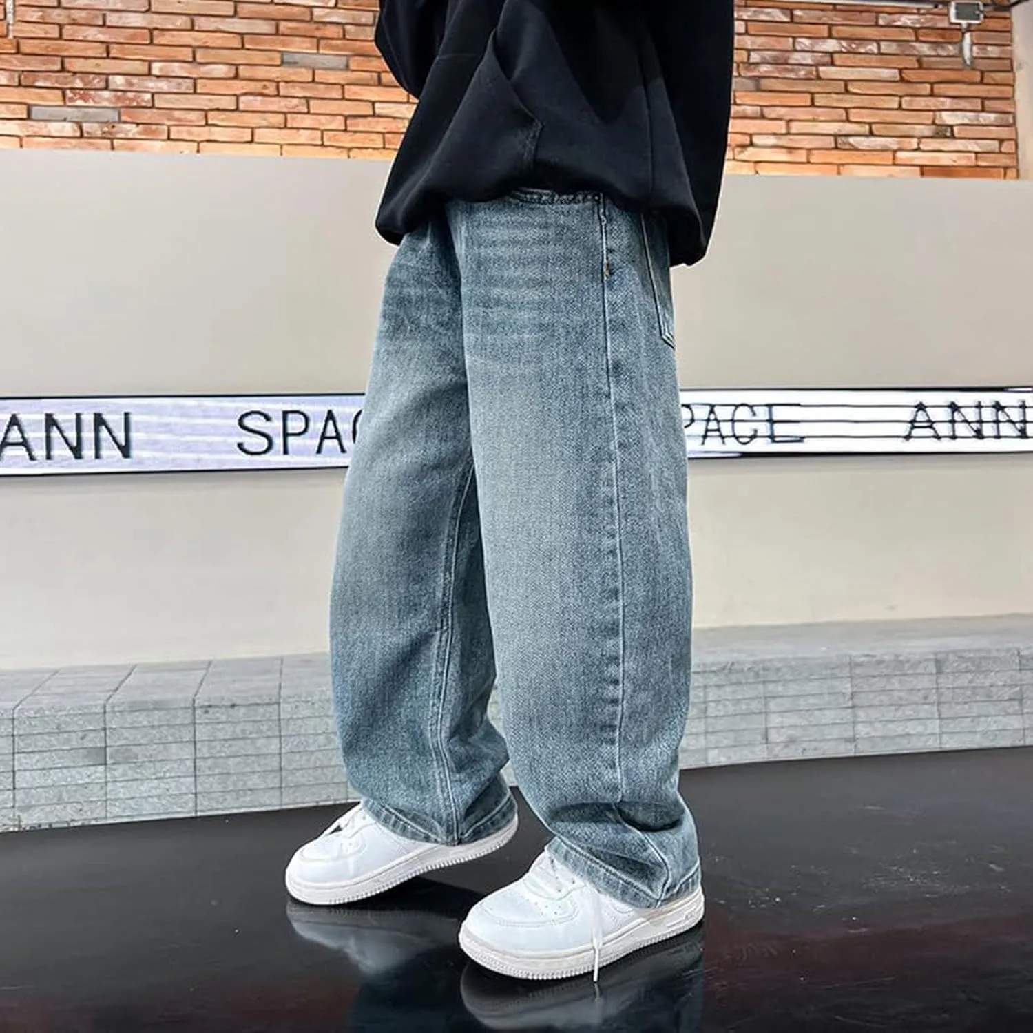 Boys Baggy Jeans for Kids Teen Casual Straight Wide Leg Cargo Jeans Y2K Loose Elastic Waist Denim Pants Trousers with Pockets