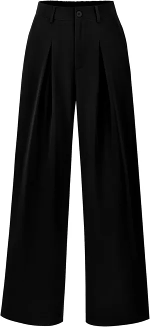BTFBM Women High Waist Palazzo Pants Casual Wide Leg Trousers Button Down Loose Work Office Business Suit Pant Pockets
