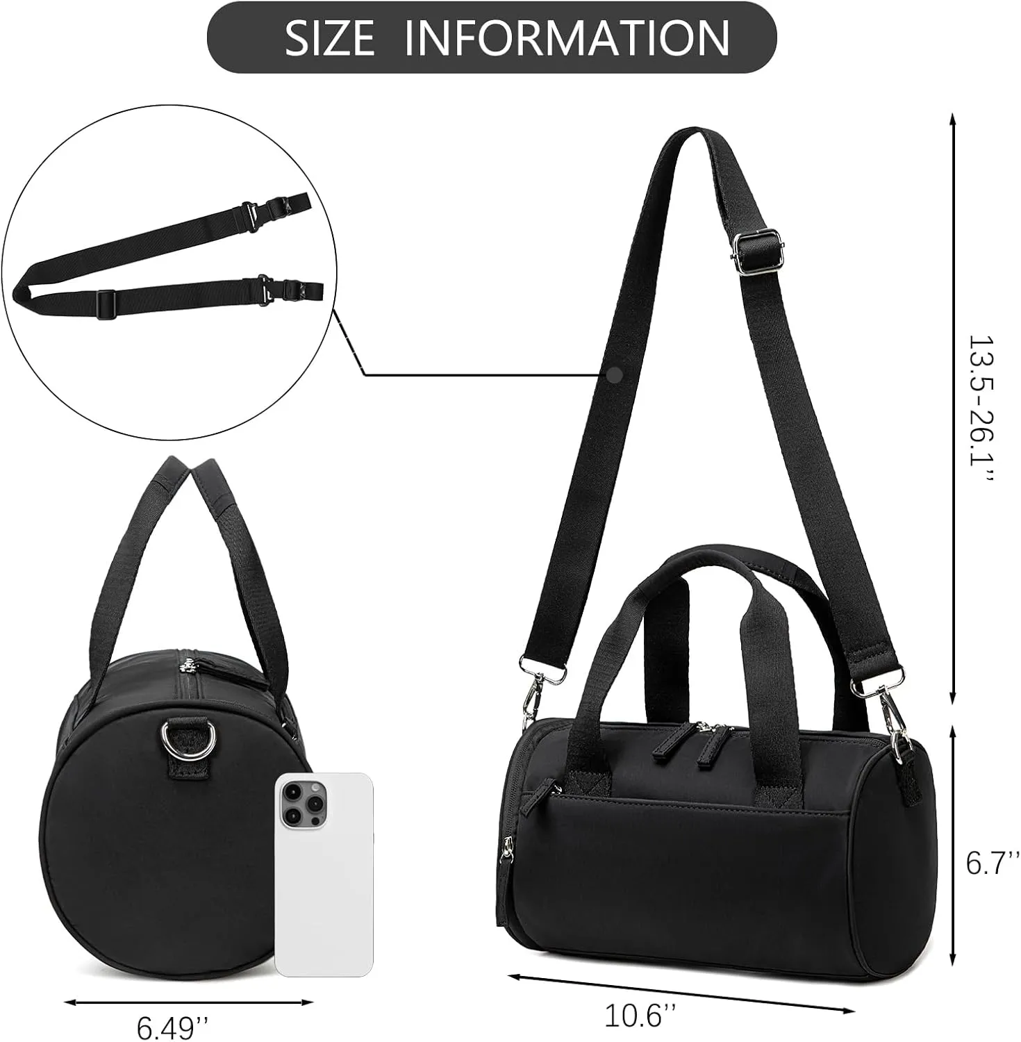 BTOOP 10'' Mini Gym Bag for Women Girls Cute Small Duffle Bag Workout Sport Bags for Dance,Fitness,Yoga (Black)