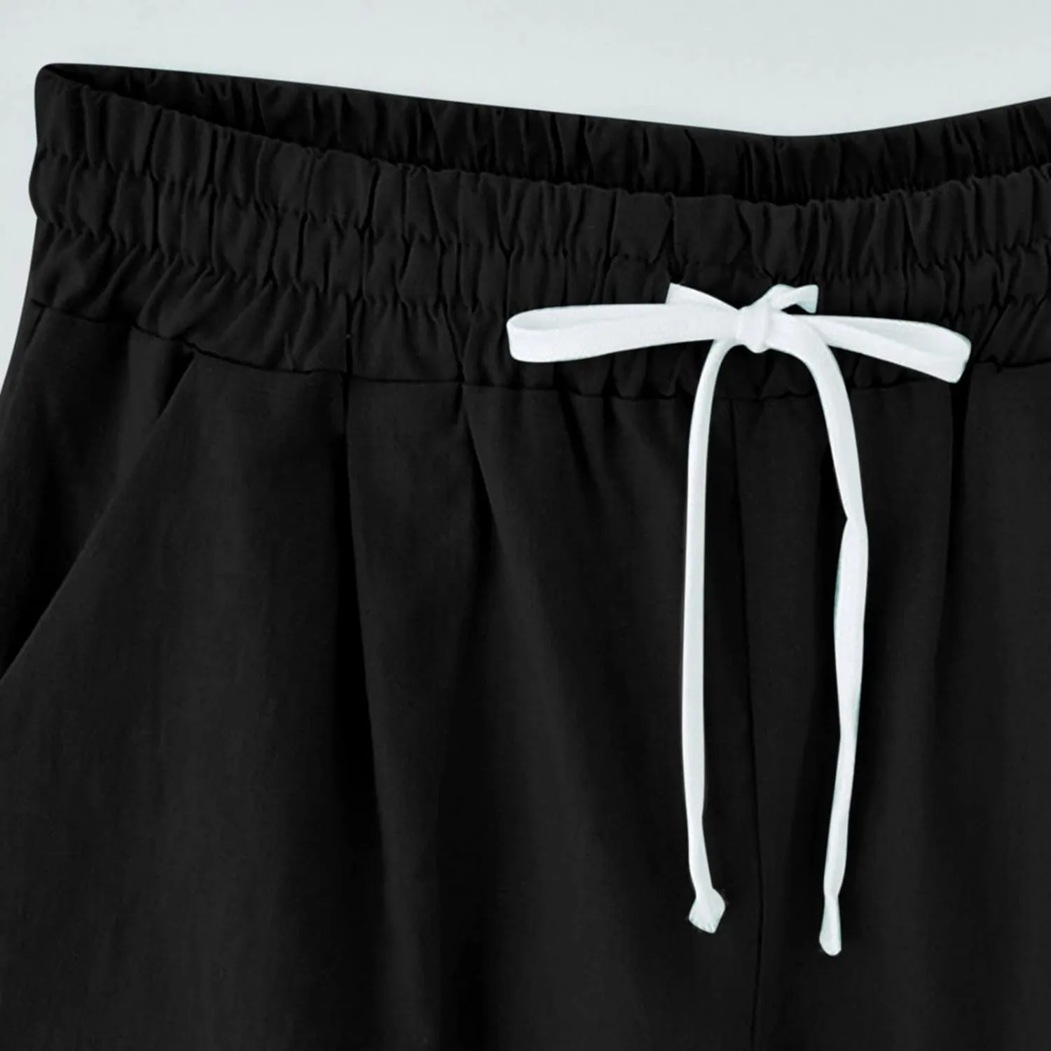 Capri Pants for Women Striped Linen Capris Comfort Plus Size Pants Elastic High Waisted Drawstring Rolled Hem Shorts