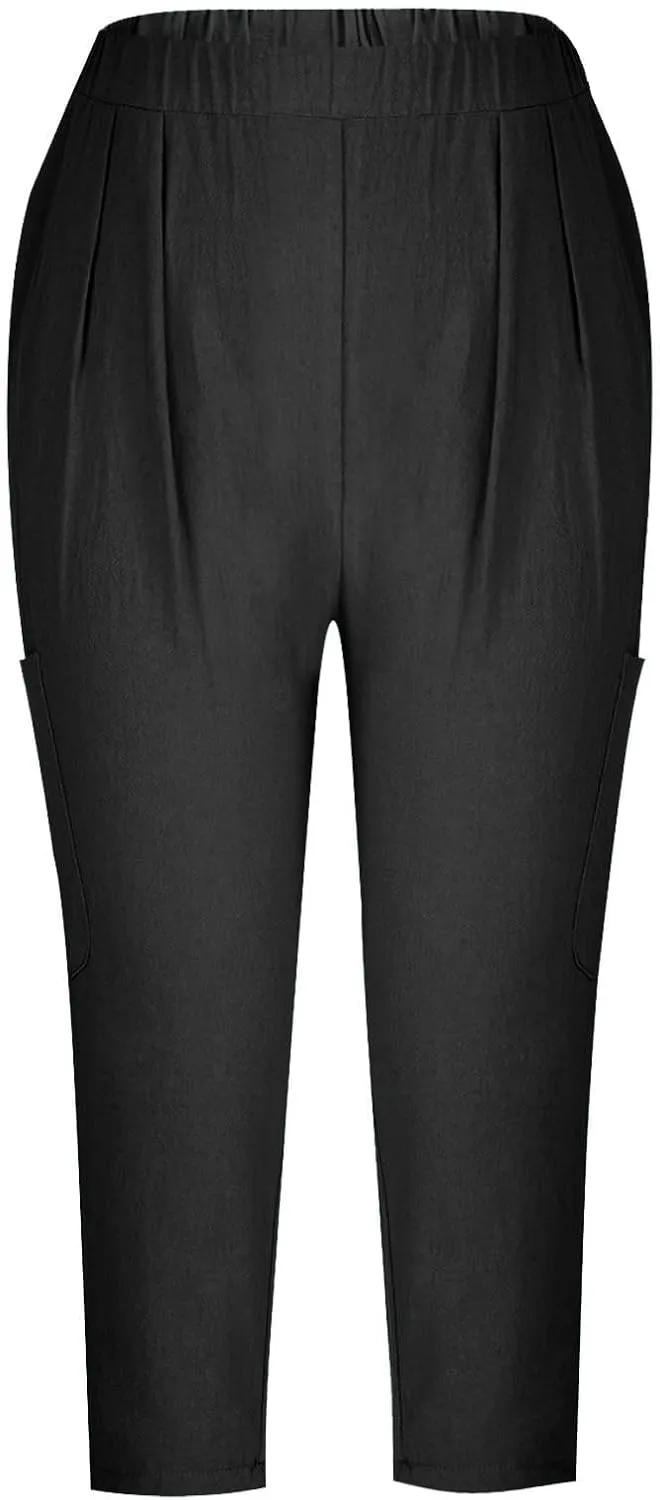Capri Pants for Women Trendy Summer High Waisted Lounge Pant Casual Relax Breathable Skinny Trousers with Pockets