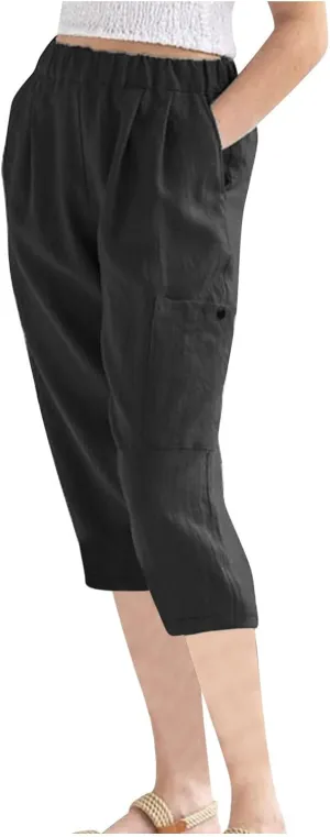 Capri Pants for Women Trendy Summer High Waisted Lounge Pant Casual Relax Breathable Skinny Trousers with Pockets