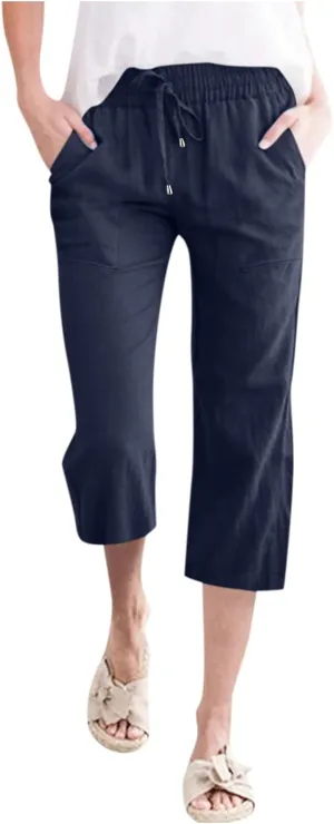 Capris For Women Petite Length Wide Leg Cotton Linen Summer Beach Vacation Cropped Trouser Loose Fit 2024 Sweatpant