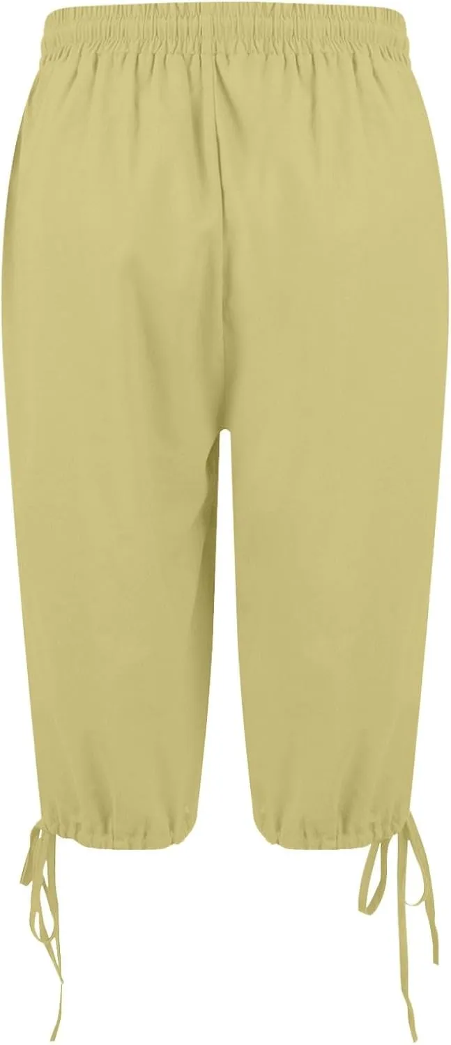 Capris Pants for Women Cotton Linen Summer 2025 Straight Wide Leg Loose Drawstring Elastic Waist Cropped Trouser