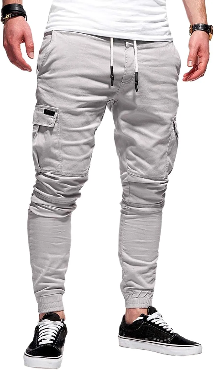 Cargo Pants for Men Drawstring Elastic Waist Casual Sweatpants Slim Fit Athletic Joggers Pants Outdoor Sports Trousers