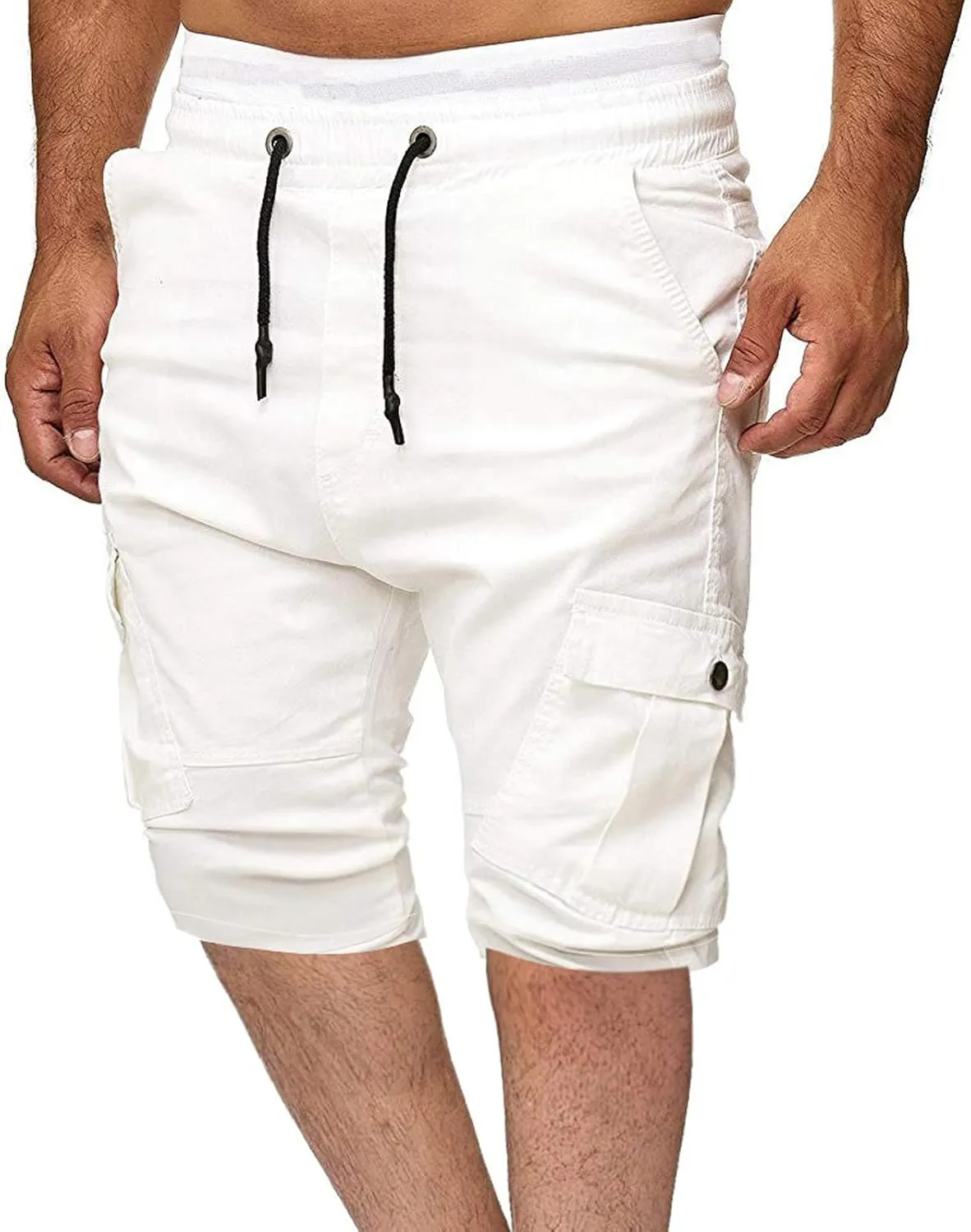 Cargo Shorts for Men Workout Flat Front Chinos Tactical Hiking Shorts 9 Inch Pull On Slim Fit Twill Athletic Joggers