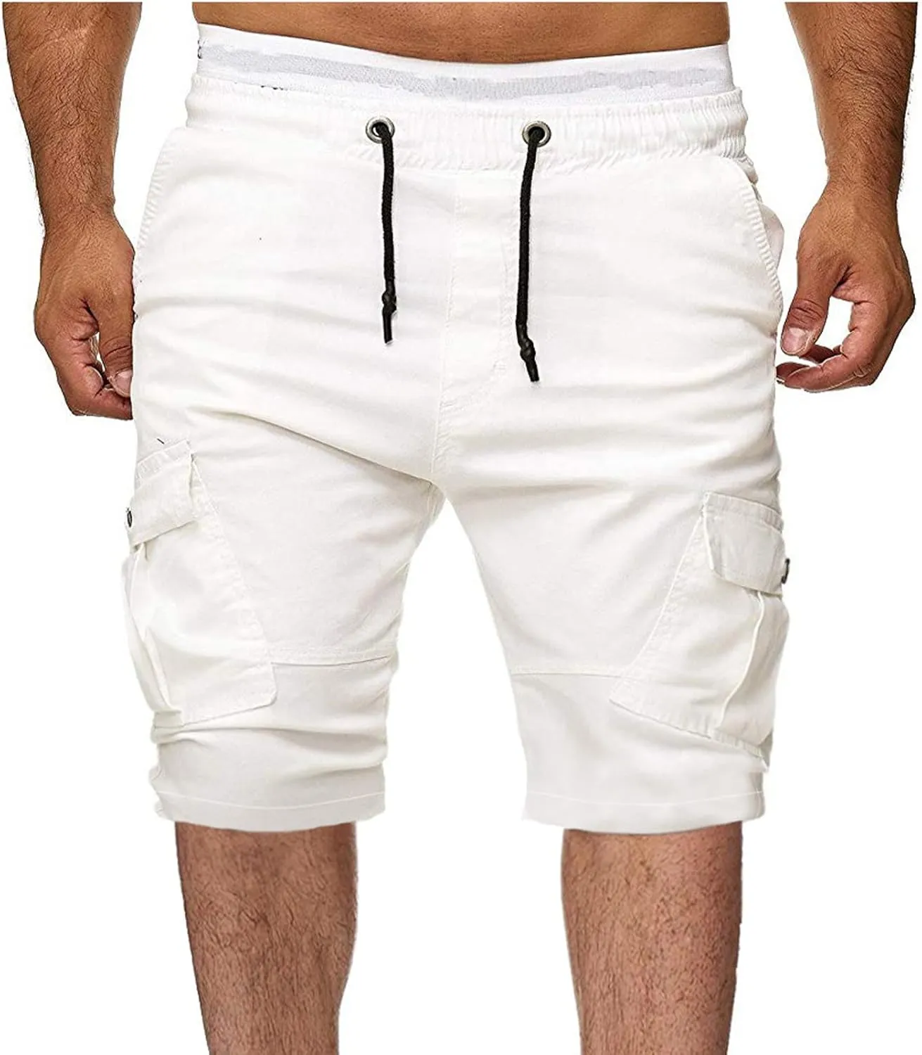 Cargo Shorts for Men Workout Flat Front Chinos Tactical Hiking Shorts 9 Inch Pull On Slim Fit Twill Athletic Joggers