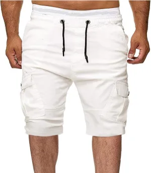 Cargo Shorts for Men Workout Flat Front Chinos Tactical Hiking Shorts 9 Inch Pull On Slim Fit Twill Athletic Joggers