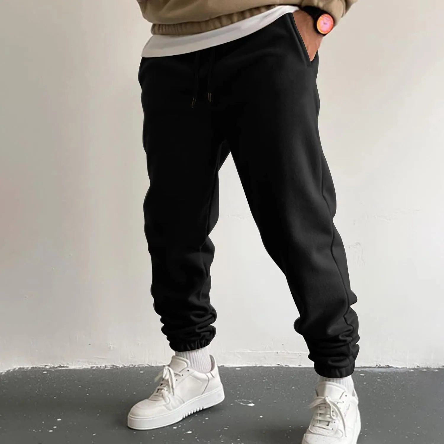 Cargo Trousers for Men Bottom Cargo Pants Elastic Waist Drawstring Baggy Joggers Mens Heavyweight Fleece Sweatpants