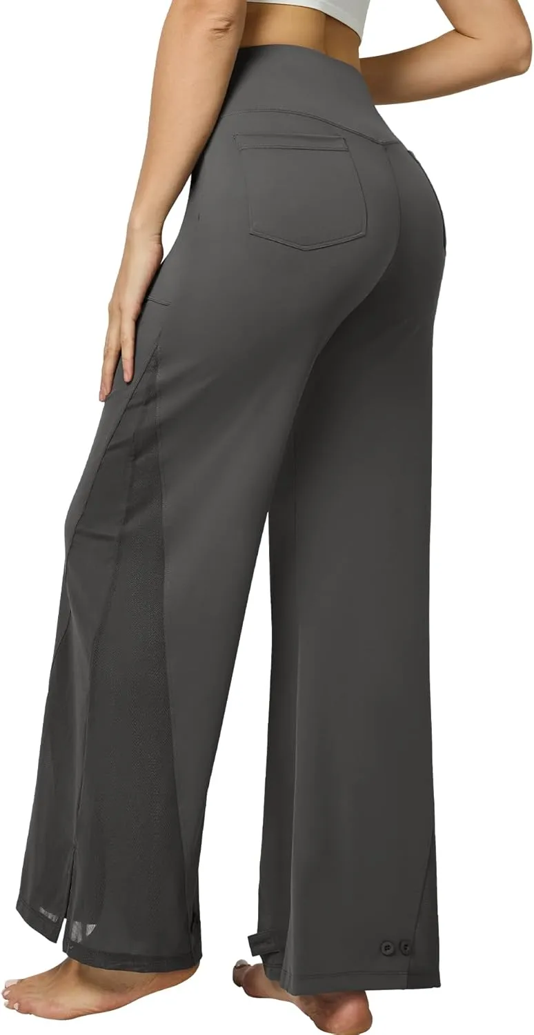 Casei Wide Leg Yoga Pants for Women Adjustable Hem High Waist Loose Casual Pants with Pockets