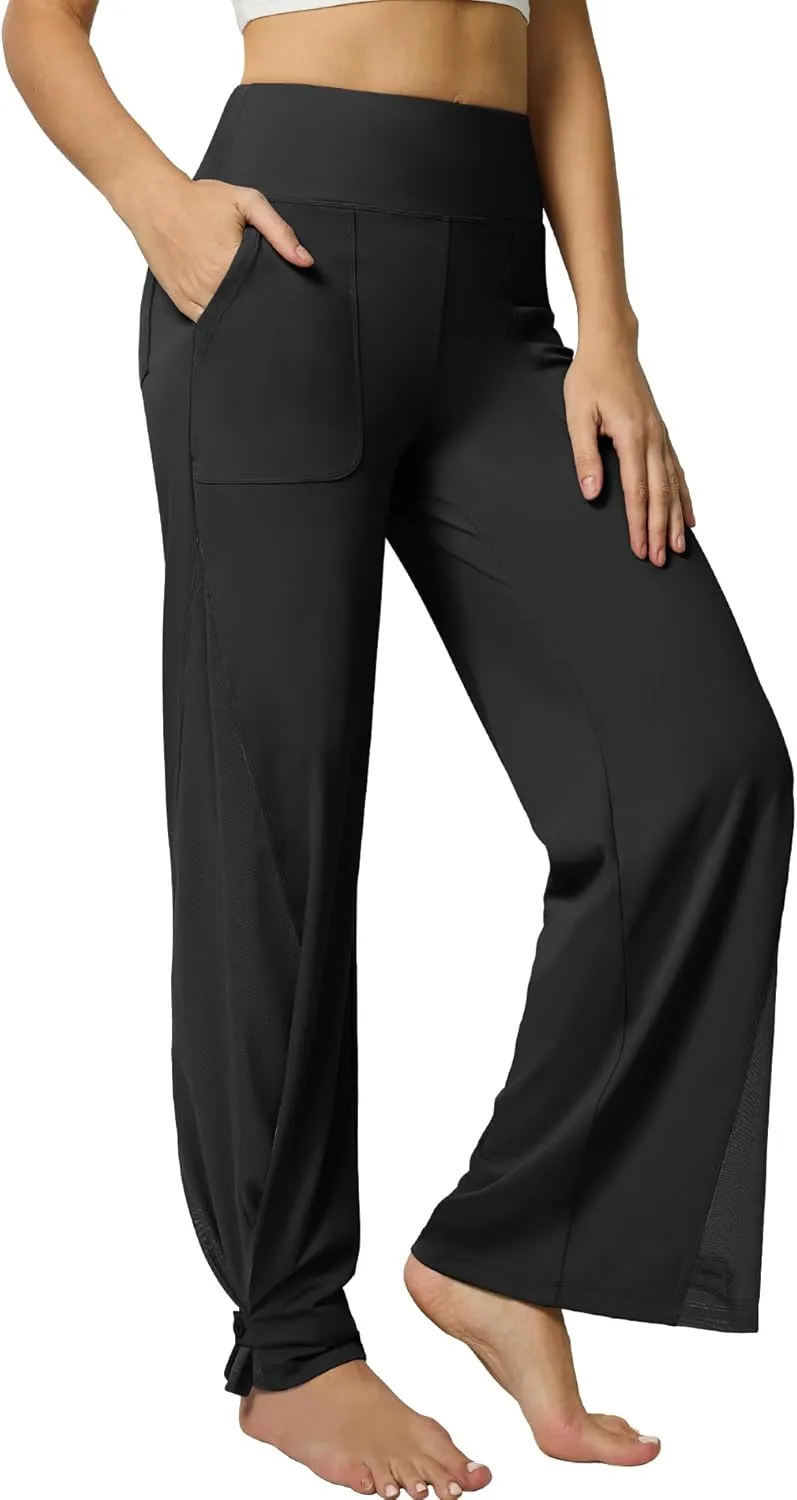 Casei Wide Leg Yoga Pants for Women Adjustable Hem High Waist Loose Casual Pants with Pockets