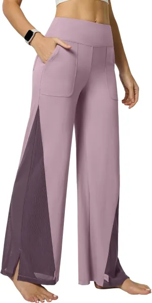 Casei Wide Leg Yoga Pants for Women Adjustable Hem High Waist Loose Casual Pants with Pockets
