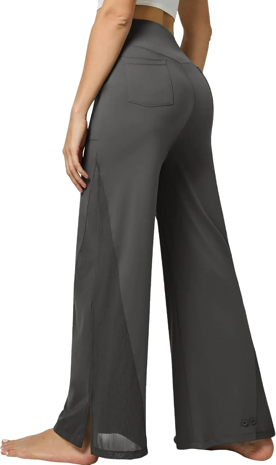 Casei Wide Leg Yoga Pants for Women Adjustable Hem High Waist Loose Casual Pants with Pockets