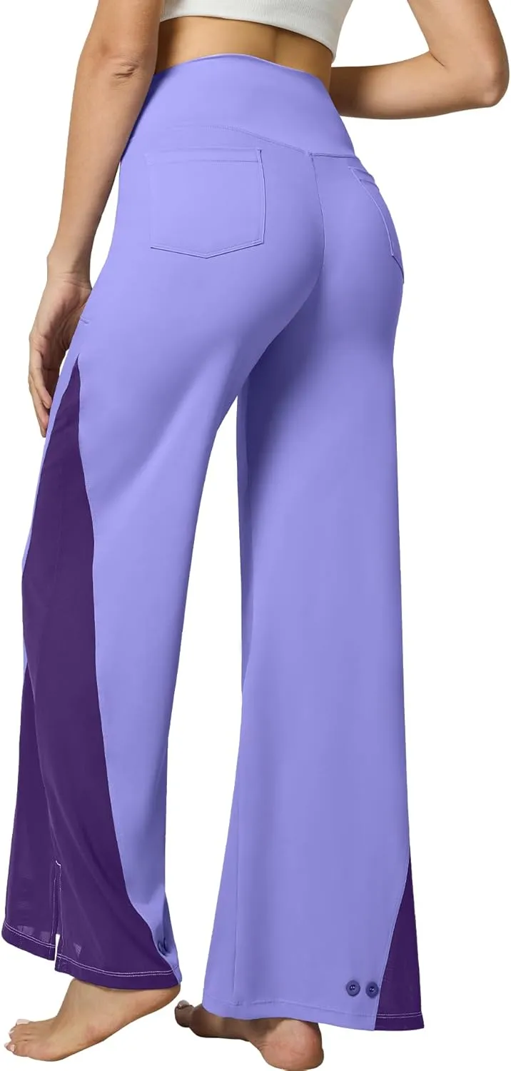 Casei Wide Leg Yoga Pants for Women Adjustable Hem High Waist Loose Casual Pants with Pockets