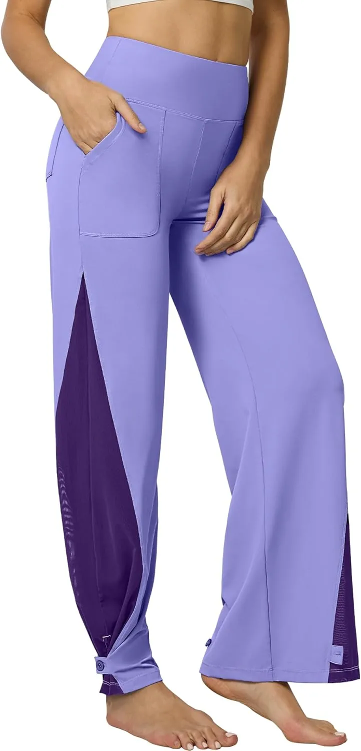 Casei Wide Leg Yoga Pants for Women Adjustable Hem High Waist Loose Casual Pants with Pockets
