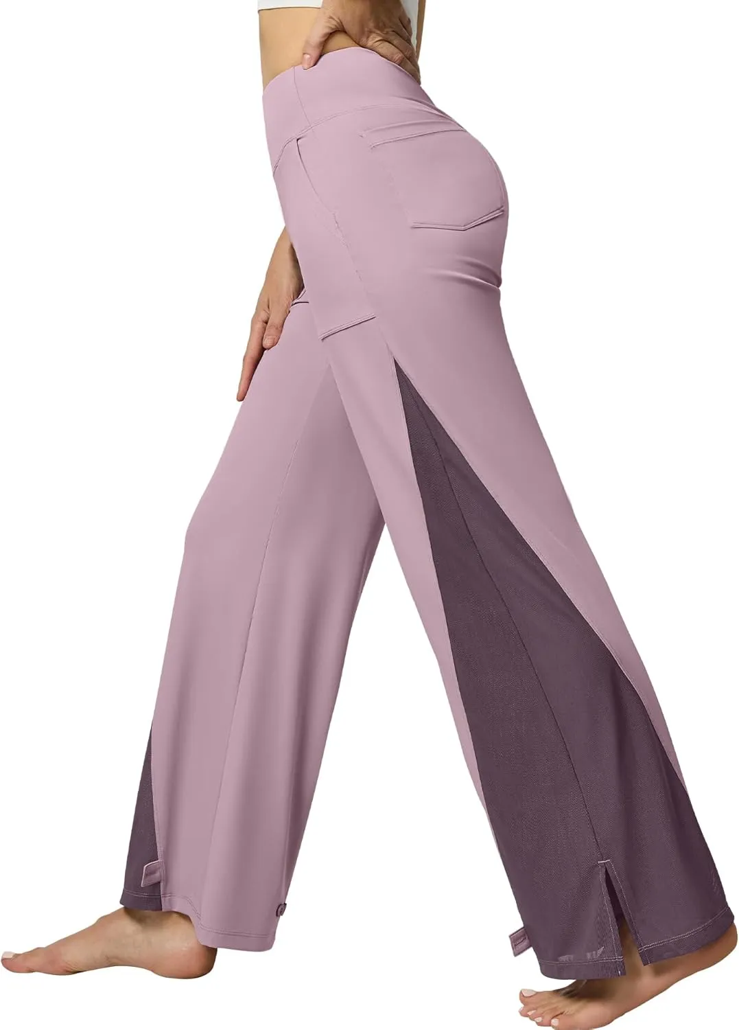 Casei Wide Leg Yoga Pants for Women Adjustable Hem High Waist Loose Casual Pants with Pockets