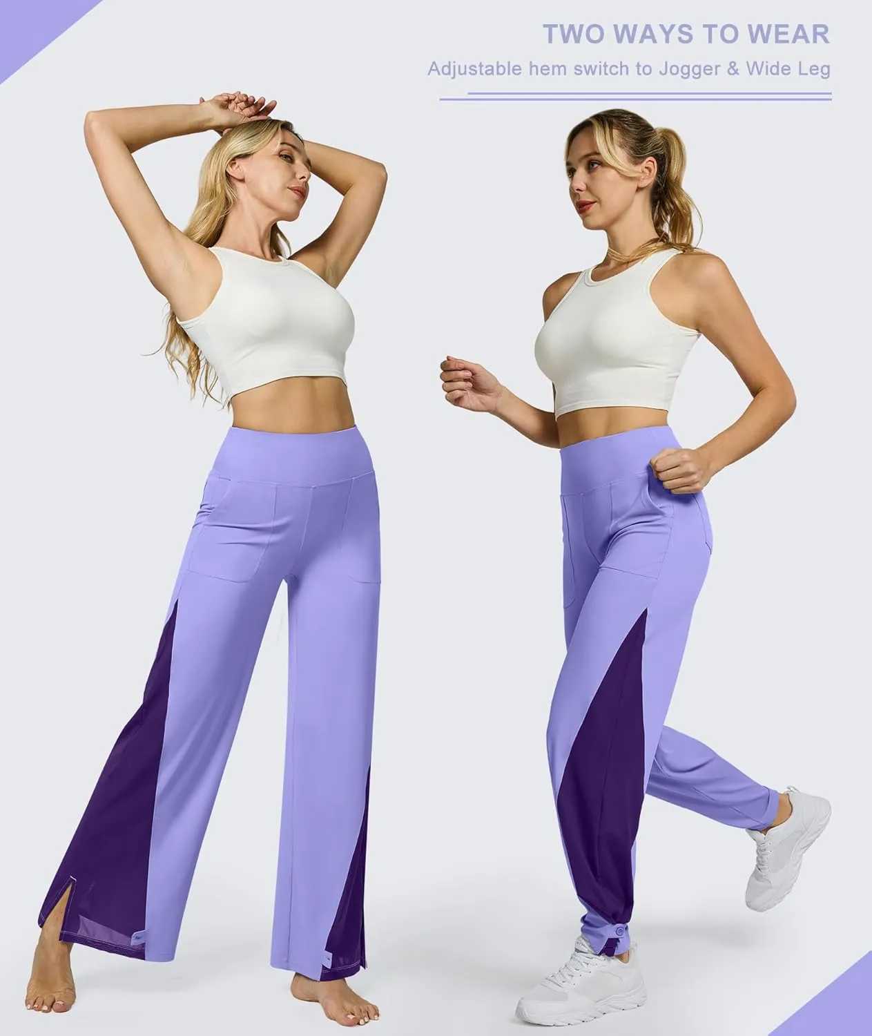 Casei Wide Leg Yoga Pants for Women Adjustable Hem High Waist Loose Casual Pants with Pockets
