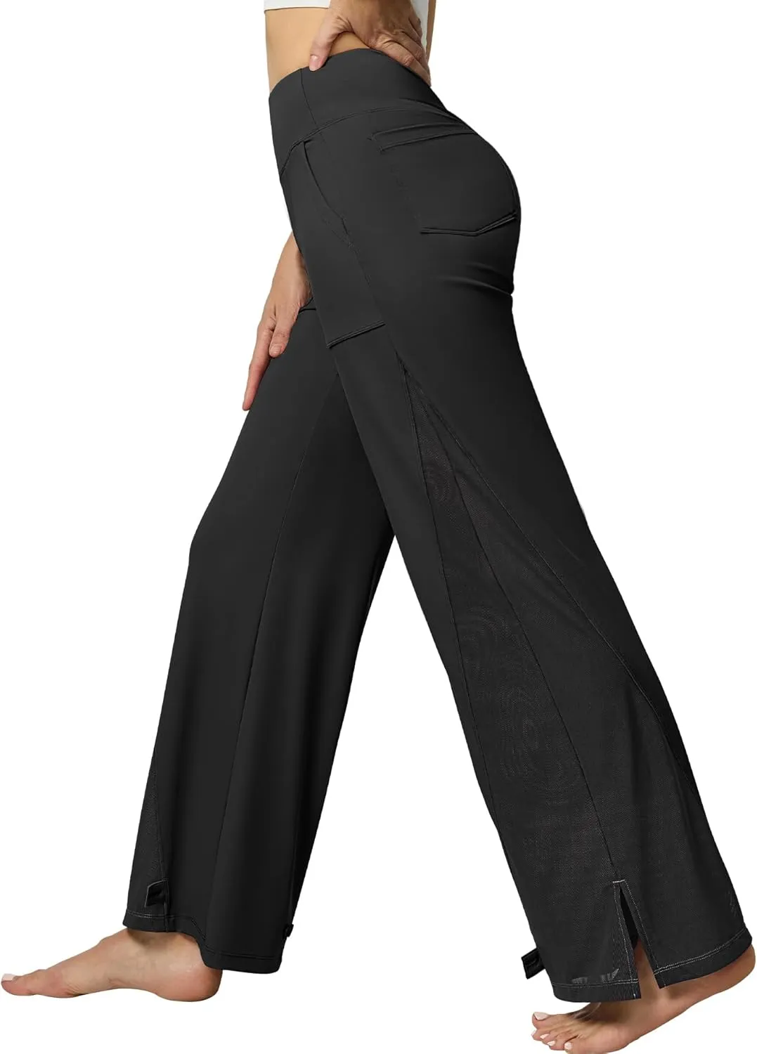 Casei Wide Leg Yoga Pants for Women Adjustable Hem High Waist Loose Casual Pants with Pockets