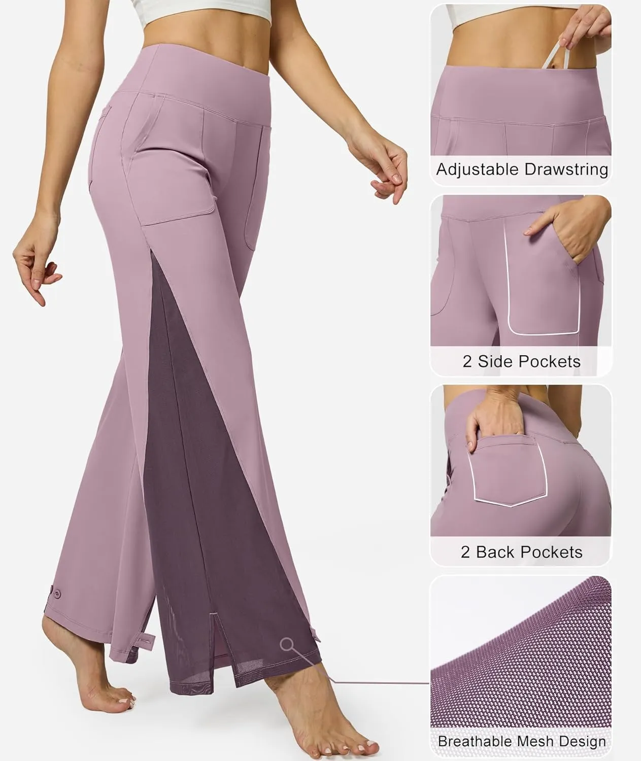 Casei Wide Leg Yoga Pants for Women Adjustable Hem High Waist Loose Casual Pants with Pockets