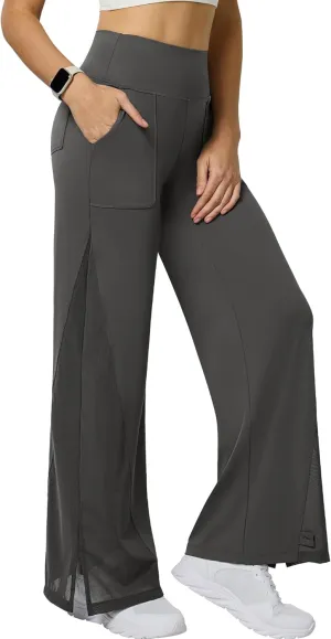 Casei Wide Leg Yoga Pants for Women Adjustable Hem High Waist Loose Casual Pants with Pockets