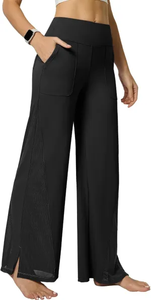 Casei Wide Leg Yoga Pants for Women Adjustable Hem High Waist Loose Casual Pants with Pockets
