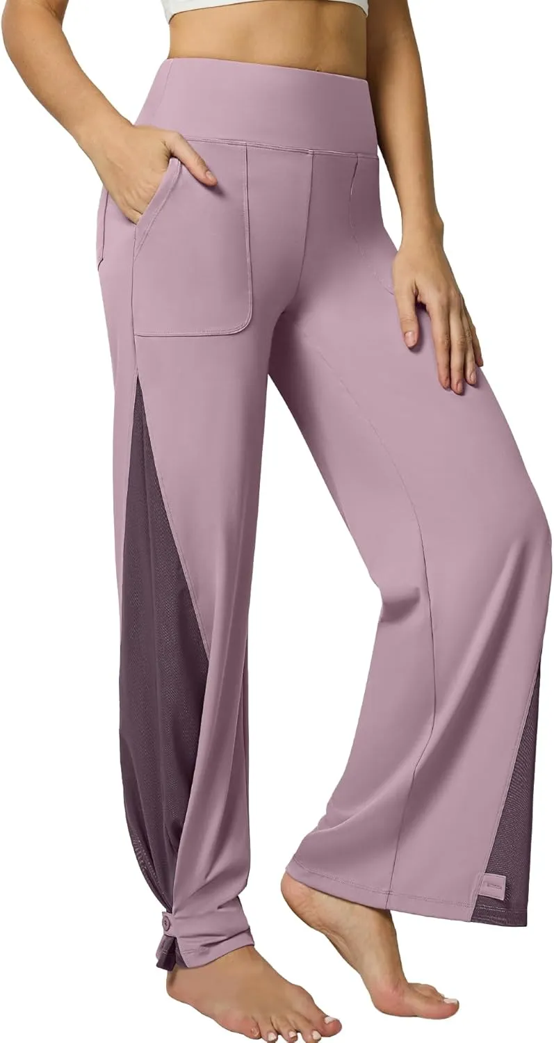 Casei Wide Leg Yoga Pants for Women Adjustable Hem High Waist Loose Casual Pants with Pockets