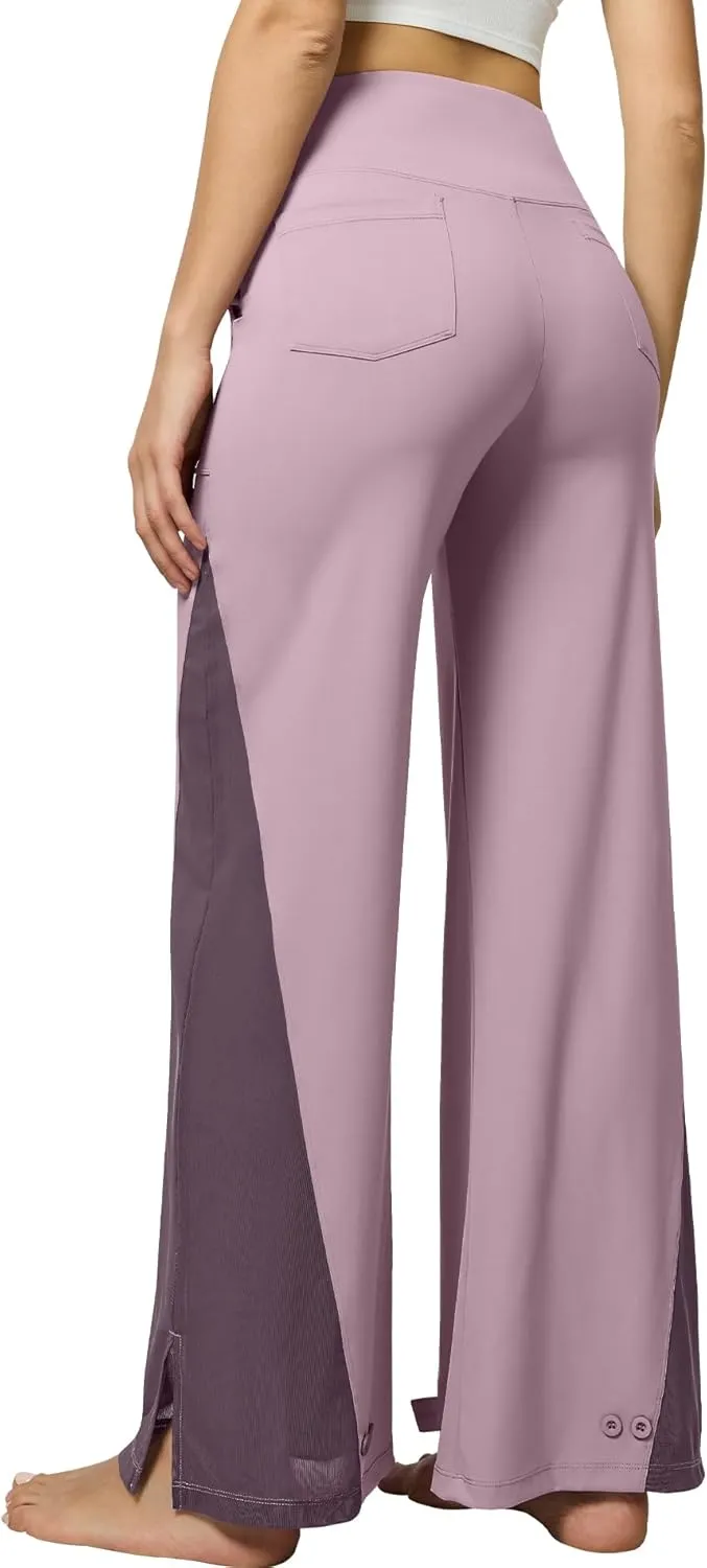 Casei Wide Leg Yoga Pants for Women Adjustable Hem High Waist Loose Casual Pants with Pockets