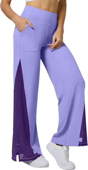 Casei Wide Leg Yoga Pants for Women Adjustable Hem High Waist Loose Casual Pants with Pockets