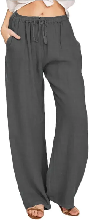 Casual Linen Pants Women Summer Loose Baggy Pants High Waist Slacks 2025 Vacation Summer Wide Leg Trousers