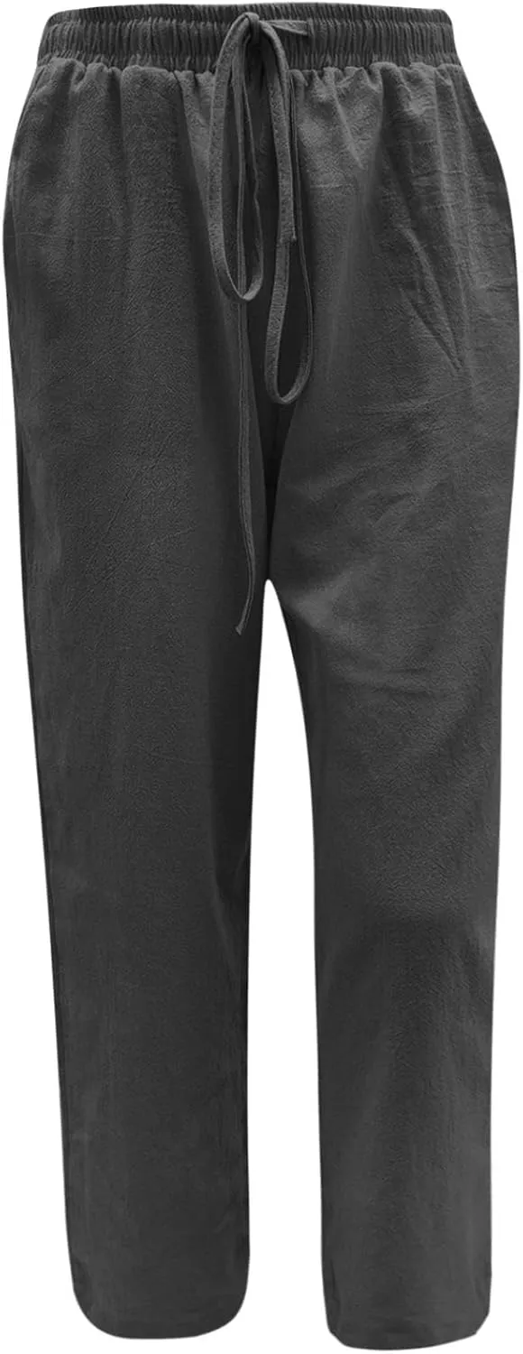 Casual Linen Pants Women Summer Loose Baggy Pants High Waist Slacks 2025 Vacation Summer Wide Leg Trousers