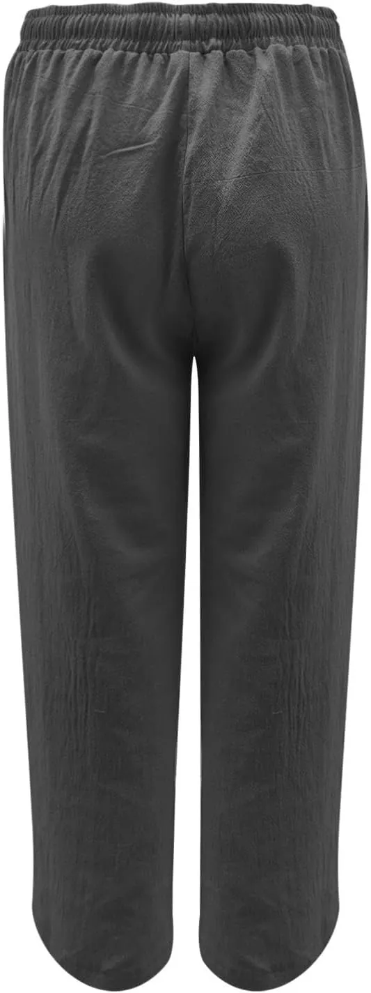 Casual Linen Pants Women Summer Loose Baggy Pants High Waist Slacks 2025 Vacation Summer Wide Leg Trousers