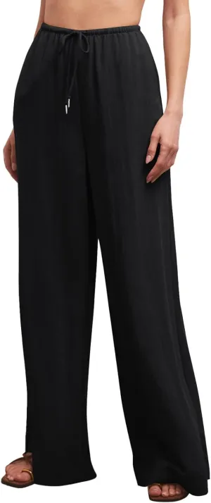 Casual Summer Linen Drawstring Long Pant for Women Lightweight High Waist Straight Wide Leg Solid Color Lounge Trousers