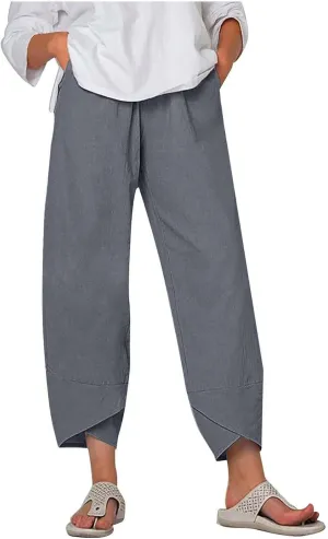 Ceboyel Women Summer Causal Linen Pants Straight Wide Leg Capris Pants Baggy Lounge Trousers Trendy Ladies Outfits 2023