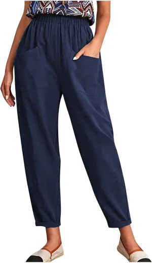 Ceboyel Womens Capri Pants for Summer High Elastic Waist Casual Cropped Pants Loose Lounge Trouser Ladies Trendy Outfits