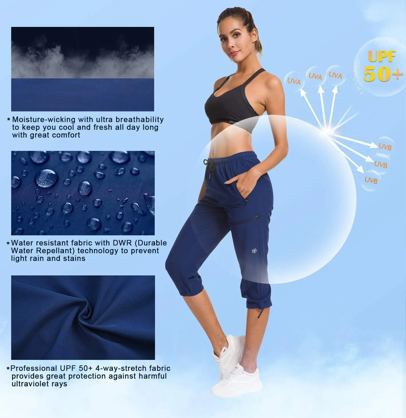 ChinFun Women's Hiking Capris Pants Outdoor Quick Dry Cargo Cropped Pants Water Resistant UPF 50 