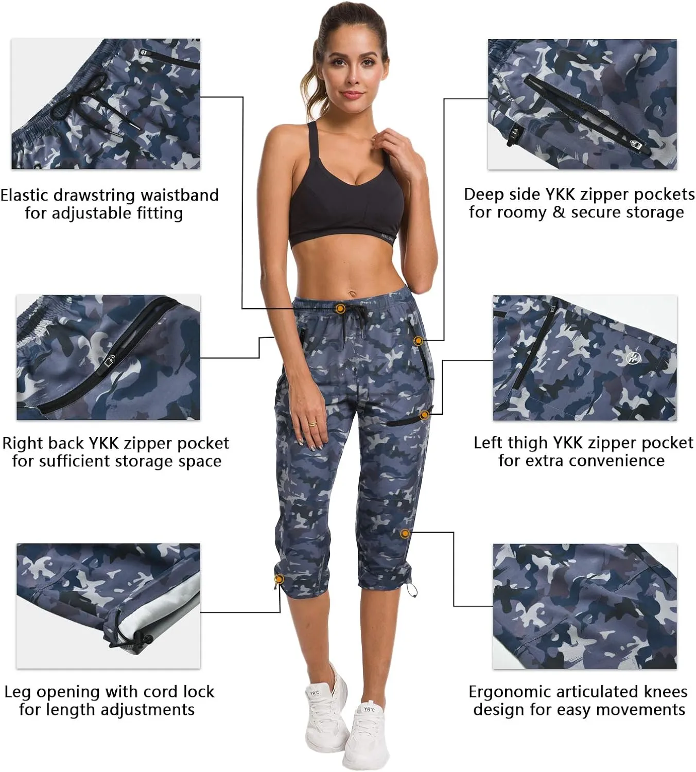 ChinFun Women's Hiking Capris Pants Outdoor Quick Dry Cargo Cropped Pants Water Resistant UPF 50 