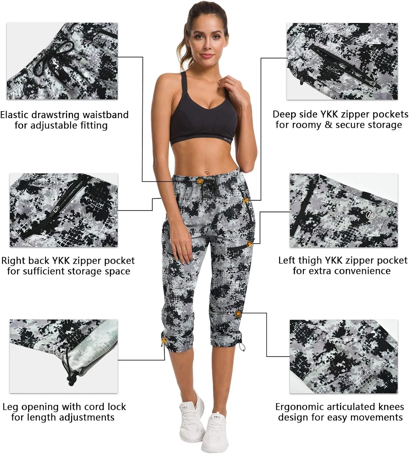 ChinFun Women's Hiking Capris Pants Outdoor Quick Dry Cargo Cropped Pants Water Resistant UPF 50 