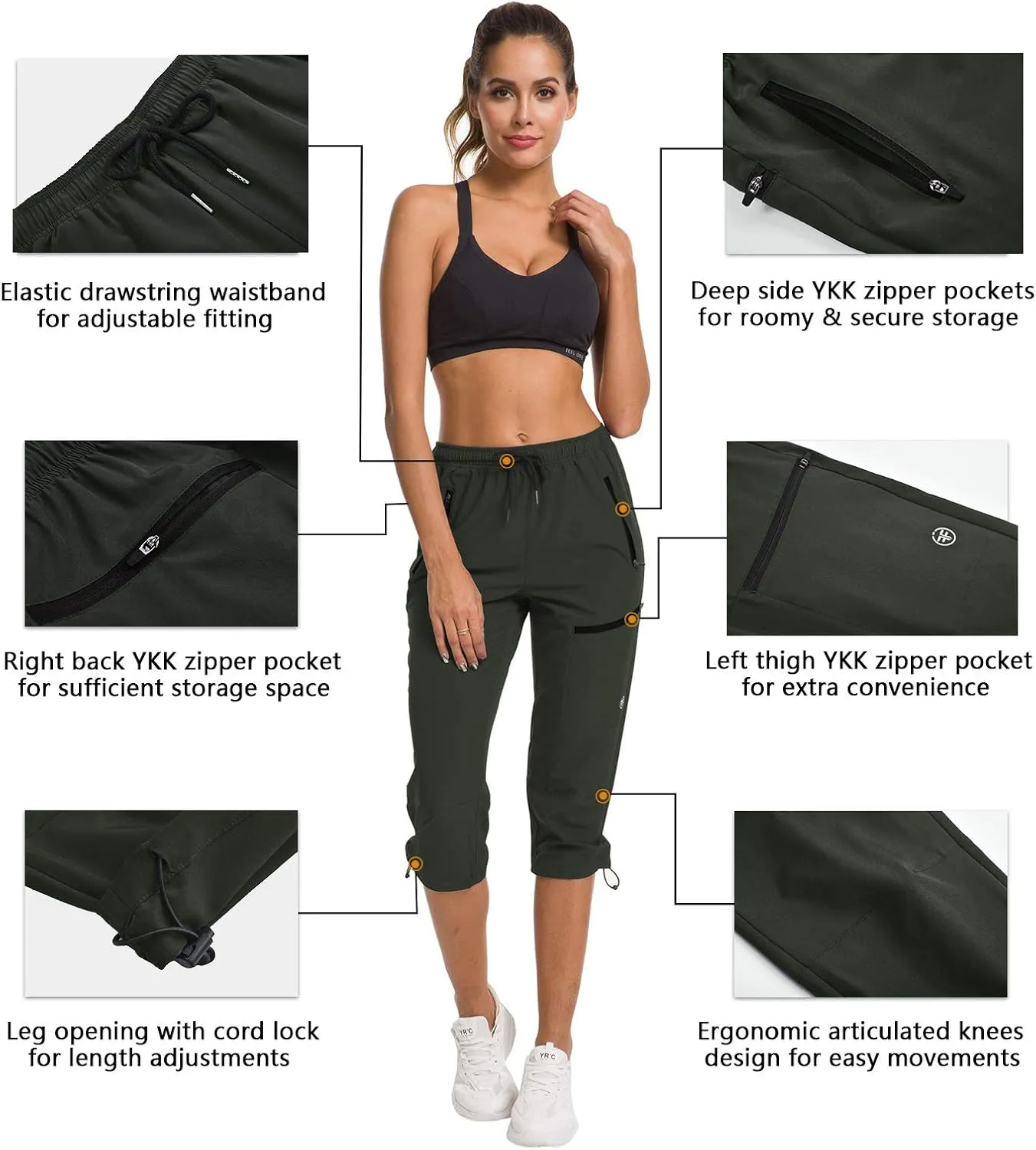 ChinFun Women's Hiking Capris Pants Outdoor Quick Dry Cargo Cropped Pants Water Resistant UPF 50 