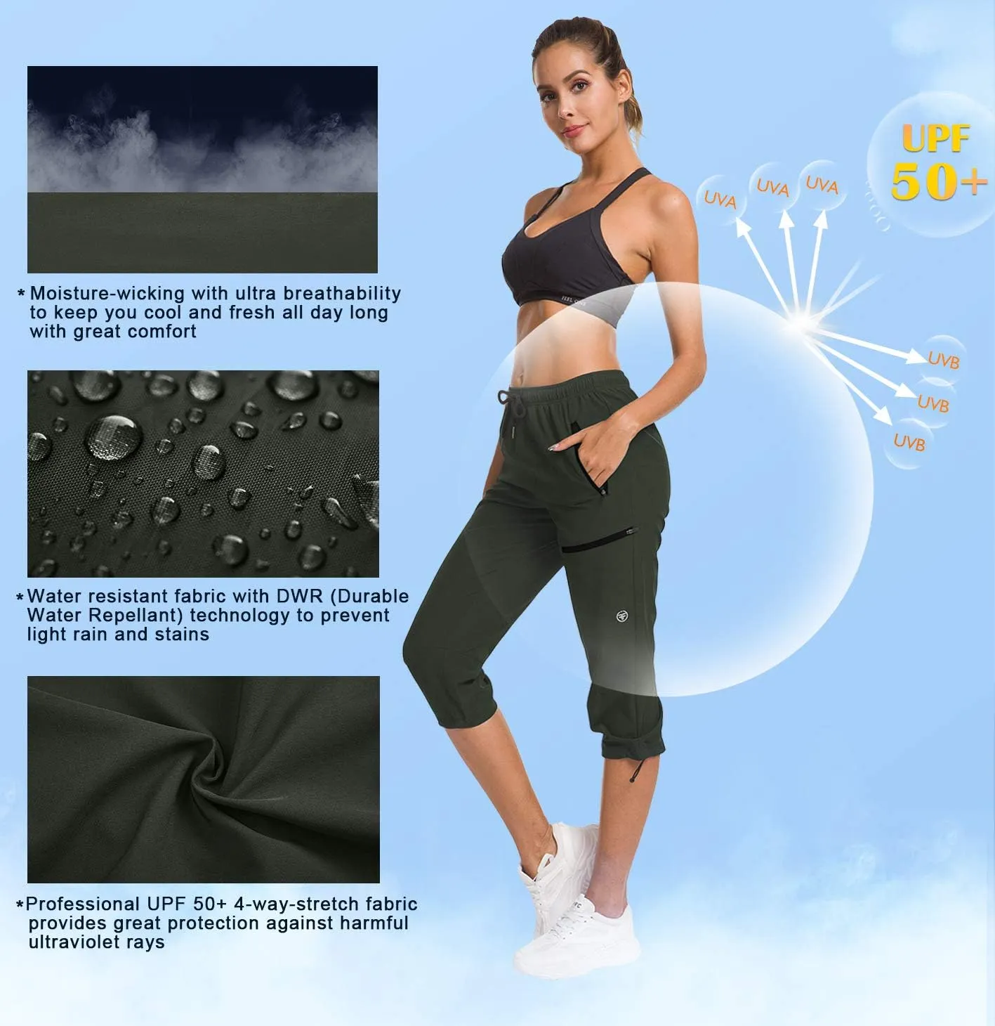 ChinFun Women's Hiking Capris Pants Outdoor Quick Dry Cargo Cropped Pants Water Resistant UPF 50 