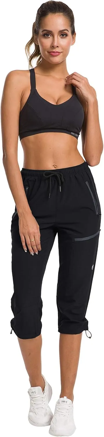 ChinFun Women's Hiking Capris Pants Outdoor Quick Dry Cargo Cropped Pants Water Resistant UPF 50 
