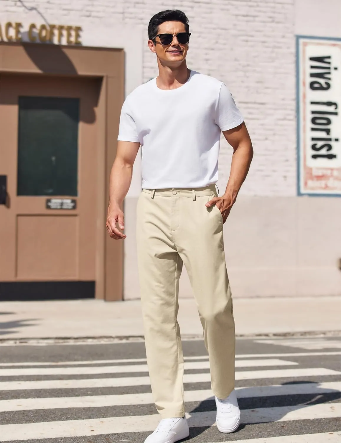 COOFANDY Men's Casual Pants Classic Fit Straight Legs Flat Front Twill Pants