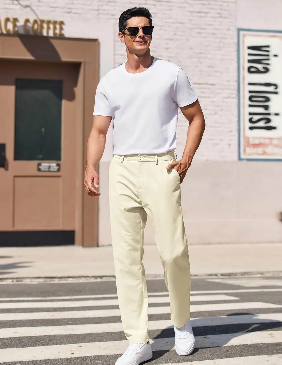 COOFANDY Men's Casual Pants Classic Fit Straight Legs Flat Front Twill Pants