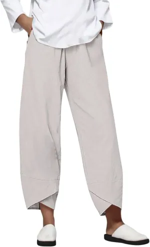 Cotton Linen Pants for Women Capris Plus Size Wide Leg Sweatpants Summer Beach Cropped Elastic Waist Capri Trousers