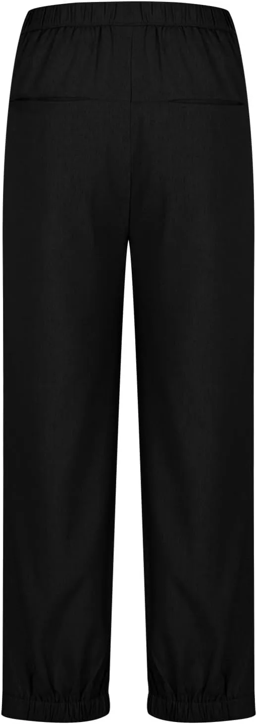 Cotton Linen Pants Women 2024 Casual Trendy Elastic Waist Pleated Long Trousers Fall Solid Color Wide Leg Pants