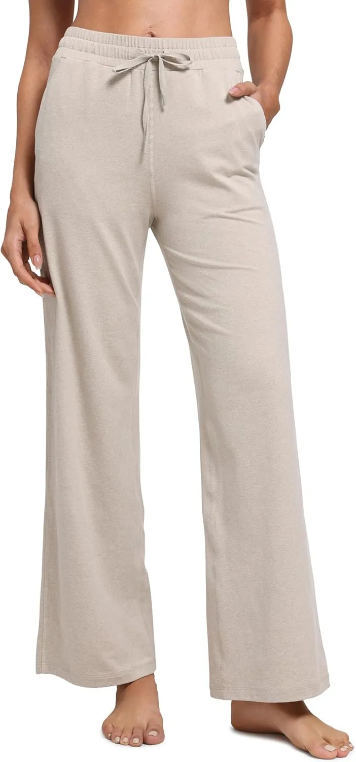 CRZ YOGA Cloud Jersey Wide Leg Sweatpants Women 30" High Waisted Casual Lounge Pajama Travel Pants with Pockets