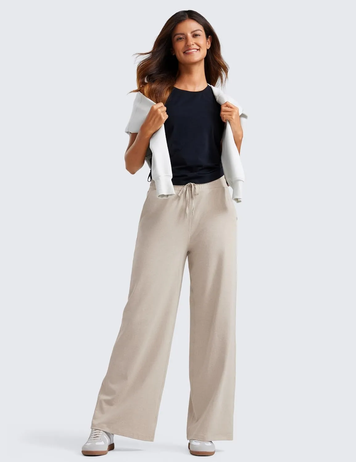CRZ YOGA Cloud Jersey Wide Leg Sweatpants Women 30" High Waisted Casual Lounge Pajama Travel Pants with Pockets