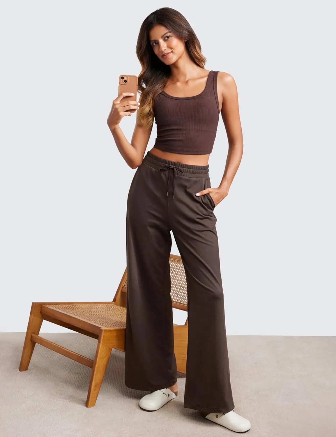 CRZ YOGA Cloud Jersey Wide Leg Sweatpants Women 30" High Waisted Casual Lounge Pajama Travel Pants with Pockets