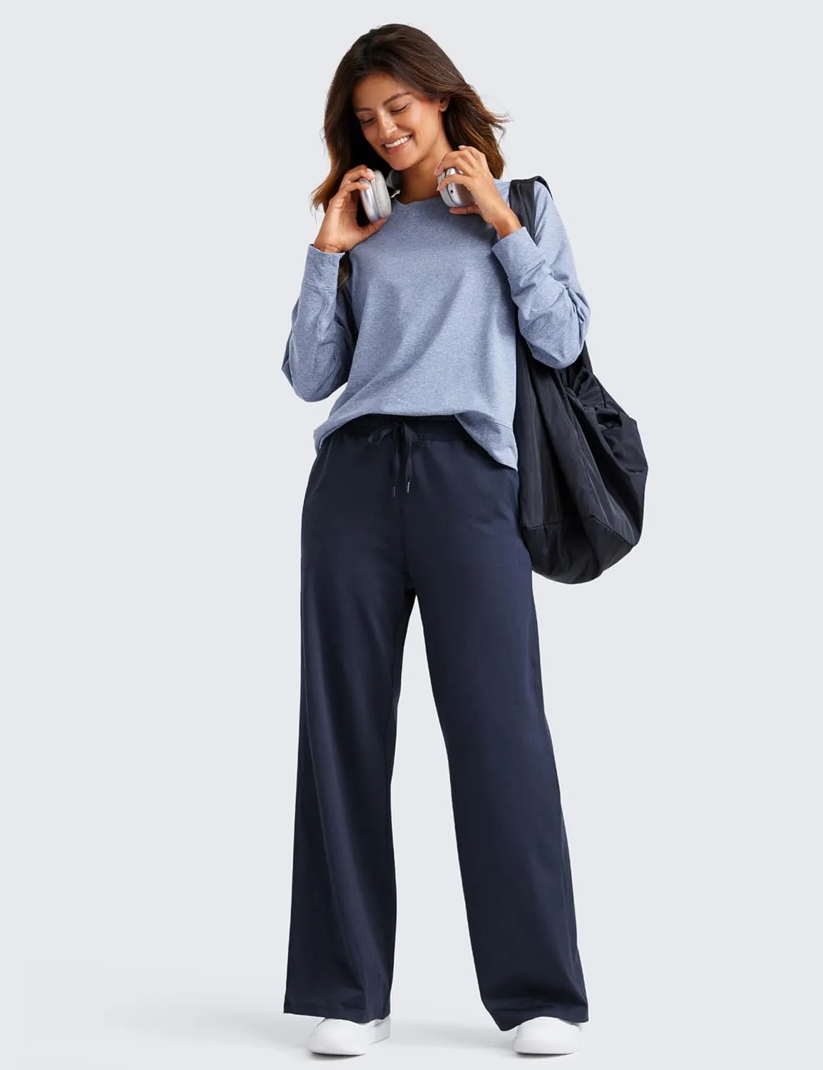 CRZ YOGA Cloud Jersey Wide Leg Sweatpants Women 30" High Waisted Casual Lounge Pajama Travel Pants with Pockets